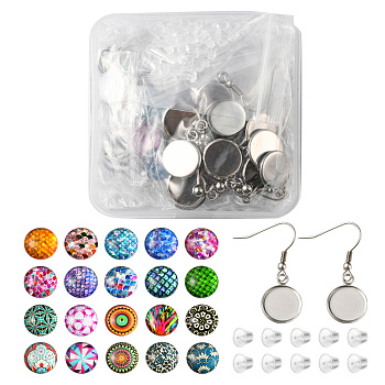 DIY Bling Dangle Earring Making Kit, Including 304 Stainless Steel Earring Hooks with Settings, Half Round Glass Cabochons, Plastic Ear Nuts, Mixed Color, 102Pcs/box