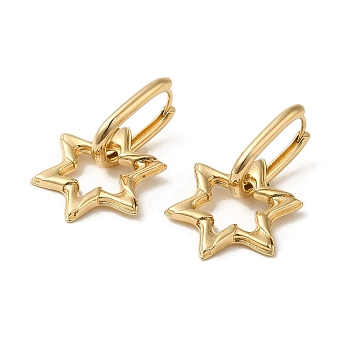 Brass Hoop Earrings, Star of David, Light Gold, 36x21.5mm