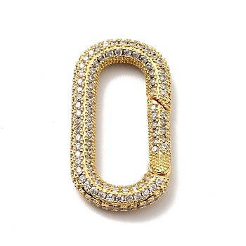 Brass Micro Pave Clear Cubic Zirconia Spring Gate Rings, Cadmium Free & Lead Free, Oval, Golden, 33x17.5x4mm
