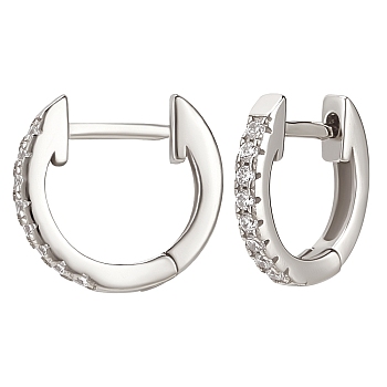 Beebeecraft 1 Pair 925 Sterling Silver with Clear Cubic Zirconia Hoop Earrings, with S925 Stamp, Platinum, 11x1.8mm