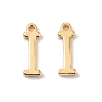 Brass Pendants, Real 18K Gold Plated, Letter I, 10x3x1.3mm, Hole: 0.8mm