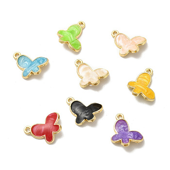 Alloy Enamel Pandants, Lead Free & Cadmium Free, Light Gold, Butterfly Charm, Mixed Color, 18x15x3mm, Hole: 1.6mm
