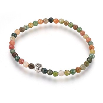 Natural Indian Agate Stretch Bracelets, with Alloy Buddha Beads, 2-1/8 inch(5.4cm)