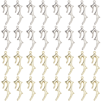 40Pcs 2 Colors Zinc Alloy Pendants, Antler, Mixed Color, 29x10.5x2.5mm, Hole: 1.4mm, 20pcs/color