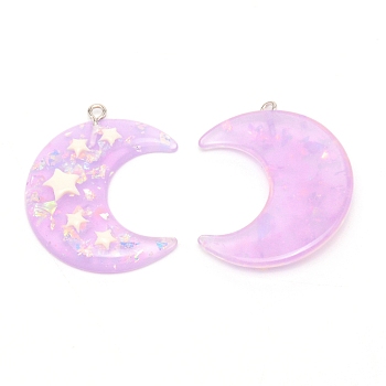 Resin Pendants, with Iron Loop, Moon with Star, Plum, 39x33x6.2mm, Hole: 2mm