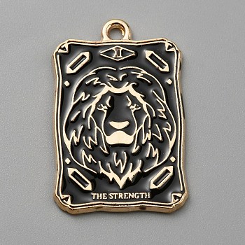 Alloy Enamel Pendants, Light Gold, Rectangle with Tarot, Lion, 28x18x1.4mm, Hole: 1.6mm