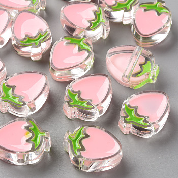 Transparent Enamel Acrylic Beads, Strawberry, Pink, 25.5x19x9mm, Hole: 3.5mm