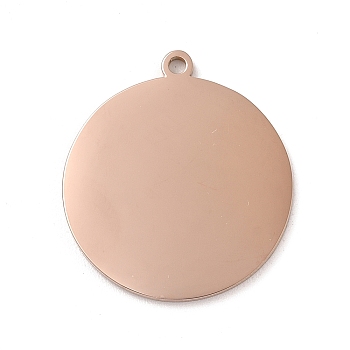 Ion Plating(IP) 304 Stainless Steel Stamping Blank Tag Pendants, Laser Cut, Flat Round Charm, Rose Gold, 28x25x1.5mm, Hole: 1.8mm