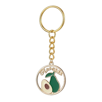 Alloy Enamel Pendant Keychain, with Iron Split Key Rings, Avocado, 8.2cm