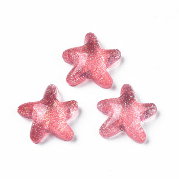 Translucent Acrylic Cabochons, with Glitter Powder, Starfish, Light Coral, 20.5x21x7.5mm