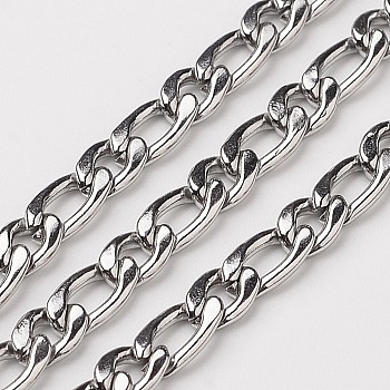 304 Stainless Steel Mother-Son Chains, Unwelded, Decorative Chain, Stainless Steel Color, 11x4.5x1.2mm