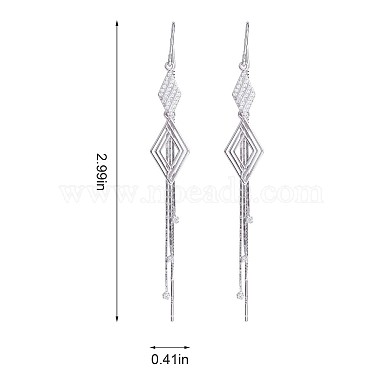 Clear Cubic Zirconia Rhombus with Chain Tassel Dangle Earrings(JE1041A)-2