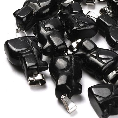 Stainless Steel Color Dog Obsidian Pendants