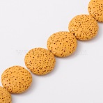 Lentil Dyed Synthetic Lava Rock Beads Strands, Yellow, 20~22x7mm, Hole: 1mm, about 19pcs/strand, 15.3 inch(G-N0103-13)