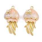 Alloy & Enamel & Crystal Rhinestone Pendants, Jellyfish with Flower Charms, Long-Lasting Plated, Rack Plating, Golden, 29x15x6mm, Hole: 1.4mm(RB-CBA415D-26G)