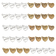CHGCRAFT 40Pcs 20 Style Family Theme Tibetan Style Alloy Pendants, Heart with Word, Antique Bronze & Antique Silver, 16x18x3mm, Hole: 2mm, 2pcs/style(FIND-CA0006-85)