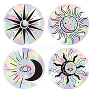 4Pcs 4 Patterns PVC Colored Laser Stained Window Film Adhesive Static Stickers, Electrostatic Window Stickers, Sun Pattern, 200x150mm, 1pc/pattern(STIC-WH0008-007)