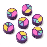 Handmade Polymer Clay Beads, Flat Round, Colorful, 9x5mm, Hole: 1.6mm(X-CLAY-D008-02)