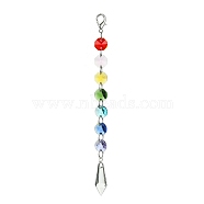 Electroplate Octagon Glass Beaded Pendant Decorations, Suncatchers, Rainbow Maker, with Alloy Lobster Claw Clasps, Clear Faceted Glass Pendants, Cone Pattern, 190mm, Pendant: 37x13mm(HJEW-JM00737-01)