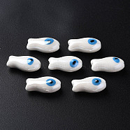 Handmade Porcelain Beads, Famille Rose Style, Fish, White, 19.5x10x8mm, Hole: 2mm(X-PORC-T007-06A)