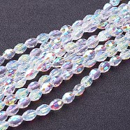 Electroplate Glass Beads Strands, AB Color Plated, Faceted Oval, White, bead: 8mm long, 6mm thick, hole: 1.5mm, about 72pcs/strand(X-GC886Y-3)