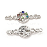 Alloy Connector Charms, Tree of Life Links with Infinity, Platinum, with Rhinestone, Nickel, Colorful, 31.5x10.5x3mm, Hole: 1.5mm(FIND-H039-02P-A)