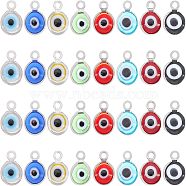 SUPERFINDINGS Handmade Lampwork Charms, with 304 Stainless Steel Findings, Flat Round with Evil Eye, Mixed Color, 9.5x6.5x2.5mm, Hole: 1.5mm, 8 colors, 8pcs/color, 64pcs(STAS-FH0001-22P)