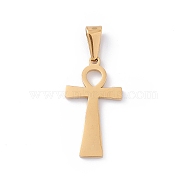 Vacuum Plating 304 Stainless Steel Pendants, Laser Cut, Ankh Cross Charms, Golden, 25x13.5x1mm, Hole: 3.5x7mm(STAS-G284-12G)