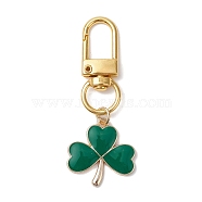 Lucky Clover Alloy Enamel Pendant Decoration, with Alloy Swivel Clasps, Golden, 57mm(HJEW-JM02502-01)