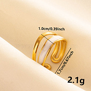 Vintage 304 Stainless Steel Enamel Cuff Ring, Two Layers Wide Band Open Ring for Women, Golden(VC4808-2)