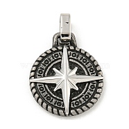 304 Stainless Steel Pendants, Flat Round with Star Charm, Antique Silver & Stainless Steel Color, 22x18x4mm, Hole: 3.5x4mm(STAS-F307-07P)