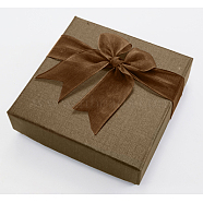Square Bowknot Organza Ribbon Cardboard Bracelet Bangle Gift Boxes, Camel, 9x9x2.7cm(BC148-02)