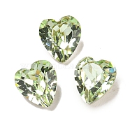 Glass Rhinestone Cabochons, Flat Back & Back Plated, Faceted, Heart, Chrysolite, 6.5x6x4mm(RGLA-L029-16A-238)