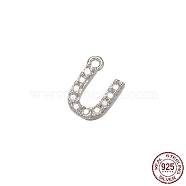 Real Platinum Plated Rhodium Plated 925 Sterling Silver Micro Pave Clear Cubic Zirconia Charms, Initial Letter, Letter U, 8.5x6x1.5mm, Hole: 0.9mm(STER-P054-10P-U)