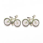 Light Gold Plated Alloy Jewelry Enamel Pendants, Bicycle, Green, 19x25.5x1.5mm, Hole: 1.8mm(PALLOY-Z001-29B)
