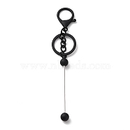 Spray Painted Alloy Bar Beadable Keychain for Jewelry Making DIY Crafts, with Alloy Lobster Clasps and Iron Ring, Black, 15.5~15.8cm(KEYC-A011-02E)