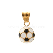 PVD Vacuum Plating 304 Stainless Steel Enamel Pendants, Football Charm, Real 18K Gold Plated, 19x13.5mm, Hole: 8.5x4mm(STAS-Z110-02G-03)