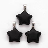 Star Natural Black Stone Pendants, with Platinum Tone Brass Findings, 22~23x20~24x5~7mm, Hole: 2x7mm(G-Q367-23)