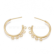 Brass Stud Earring Findings, Half Hoop Earrings, with Loop, Nickel Free, Real 18K Gold Plated, 24x23.5x1.5mm, Hole: 1.5mm, Pin: 0.8mm(KK-T038-219G)