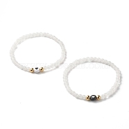 Natural White Jade Round Beads Stretch Bracelet Set, Heart Acrylic & 304 Stainless Steel Beads Bracelet, Golden, White, Inner Diameter: 2-1/4 inch(5.6cm), 2pcs/set(BJEW-JB07000)
