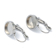 304 Stainless Steel Leverback Earring Findings, with Flat Round Trays Setting for Cabochon, Stainless Steel Color, Tray: 8mm, 18~19.5x10x12mm, Pin: 0.8mm(X-KK-H152-09B-P)