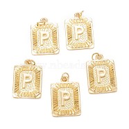 Brass Pendants, with Jump Ring, Long-Lasting Plated, Cadmium Free & Nickel Free & Lead Free, Rectangle with Alphabet, Real 18K Gold Plated, Letter.P, 23.5x16x2mm, Jump Ring: 5x0.7mm, 3.6mm Inner Diameter(KK-J279-58G-P)