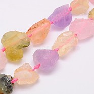 Natural Gemstone Beads Strands, Rose Quartz & Amethyst & Prehnite & Yellow Quartz, Nuggets, 18~35x15~26x9~21mm, Hole: 1mm(G-G543-11)