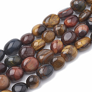 Natural Tiger Eye Beads Strands, Oval, 8~15x8~10x4~10mm, Hole: 1mm, about 36~42pcs/strand, 15.7 inch(G-S331-8x10-025)