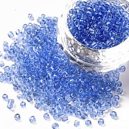 (Repacking Service Available) Glass Seed Beads, Transparent, Round, LiGoht Blue, 8/0, 3mm, Hole: 1mm, about 12G/bag(SEED-C013-3mm-6)