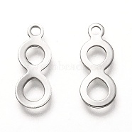 201 Stainless Steel Pendants, Laser Cut, Num 8, Stainless Steel Color, 16x6x0.5mm, Hole: 1.6mm(STAS-O134-05P)