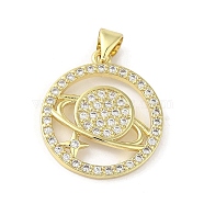Rack Plating Brass Micro Pave Cubic Zirconia Pendants, Planet, Long-Lasting Plated, Cadmium Free & Lead Free, Real 18K Gold Plated, 22.5x19.5x2.5mm, Hole: 4x3mm(KK-C052-22G)