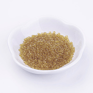 Glass Seed Beads, Transparent, Round, Pale Goldenrod, 6/0, 4mm, Hole: 1.5mm, about 1000pcs/100g(X1-SEED-A004-4mm-2)