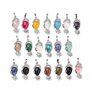 Natural & Synthetic Gemstone Pendants, with Rack Plating Platinum Tone Brass Findings, Cadmium Free & Lead Free, Mixed Dyed and Undyed, Parrot, 37.5x15.5x7mm, Hole: 8mm(G-M386-01P)