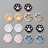 Cat Paw Print Shape Self-Adhesive Cloth Patches, Sewing Craft Decoration, Mixed Color, 26x27x2mm, 7 colors, 1 pair/color, 7 pairs/set(PATC-WH0008-13)